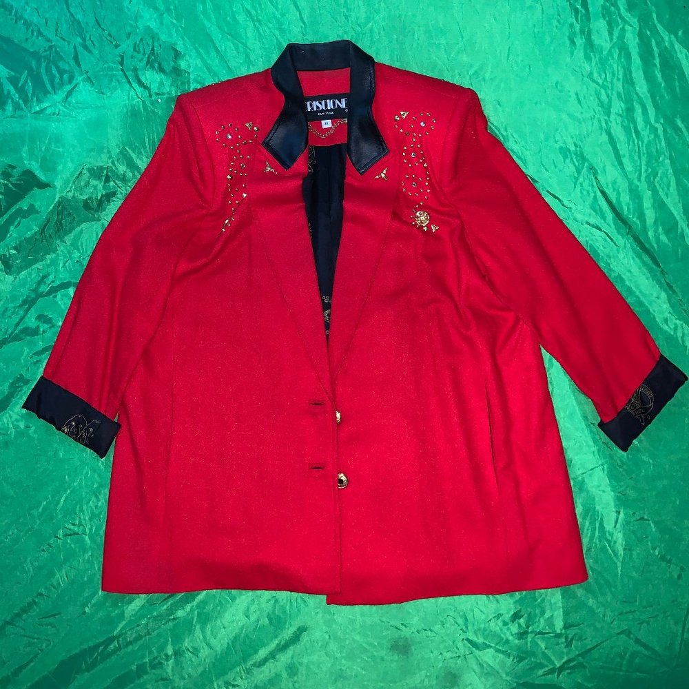 Red ISHIN Women's Blazer with Black Accents